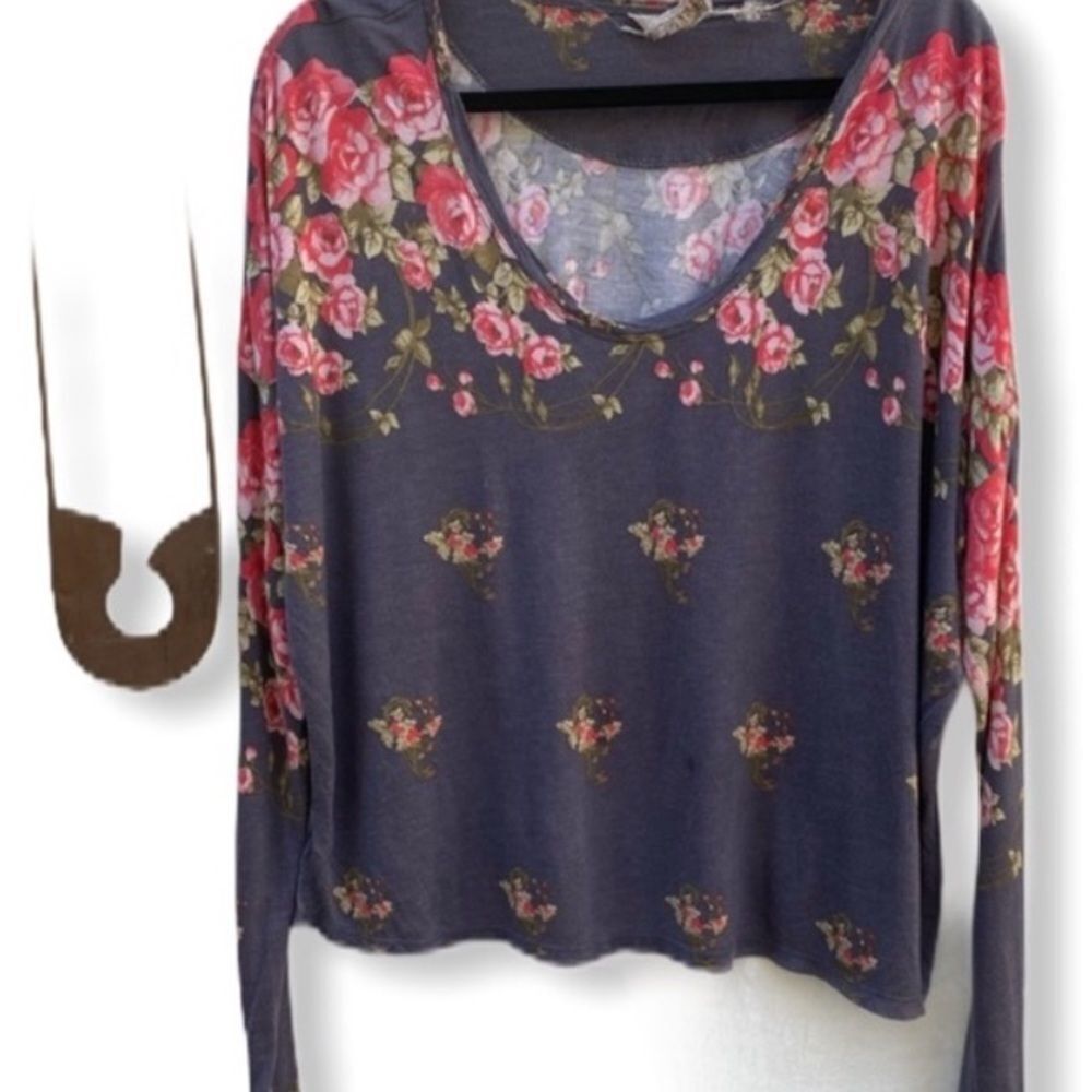 Free People Floral V-Neck Top